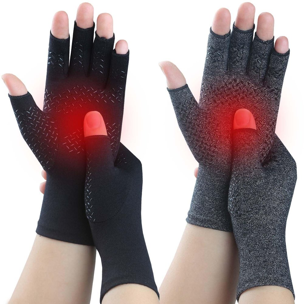 Kecartu 2 Pairs Compression Gloves for Rheumatoid Arthritis, Osteoarthritis, Carpal Tunnel Pain, Fingerless Arthritis Hand Gloves for Women Men Support Work&Computer Typing (Pure Black+Black,Small)