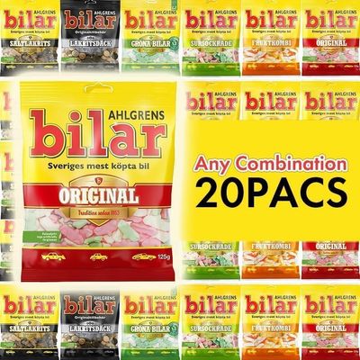 Ahlgrens Bilar Mix Set 20 packs - SPSP Box - Pick Any packs from many flavors Swedish - Swedish Candy from Sweden - Chewy - Marshmallow Candy - Cars - Gummy Candies - Sweets