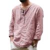Basic T-Shirt Men's Linen Henley Shirt Long Sleeve T-Shirts Fit Tracksuit Casual Shirt Short Sleeve Sports Cotton Shirts Short Sleeve Shirt Slim Fit Cotton T-Shirt Men, red, 3XL view 1
