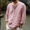 Basic T-Shirt Men's Linen Henley Shirt Long Sleeve T-Shirts Fit Tracksuit Casual Shirt Short Sleeve Sports Cotton Shirts Short Sleeve Shirt Slim Fit Cotton T-Shirt Men, red, 3XL view 2