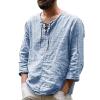 Basic T-Shirt Men's Linen Henley Shirt Long Sleeve T-Shirts Fit Tracksuit Casual Shirt Short Sleeve Sports Cotton Shirts Short Sleeve Shirt Slim Fit Cotton T-Shirt Men, B Blue, L view 1