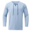 Basic T-Shirt Men's Linen Henley Shirt Long Sleeve T-Shirts Fit Tracksuit Casual Shirt Short Sleeve Sports Cotton Shirts Short Sleeve Shirt Slim Fit Cotton T-Shirt Men, B Blue, L view 3