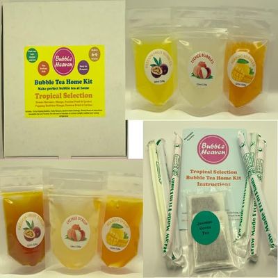 Fruity Tropical Selection Boba Bubble Tea Make at Home Kit 6-12 Extra Large Drinks