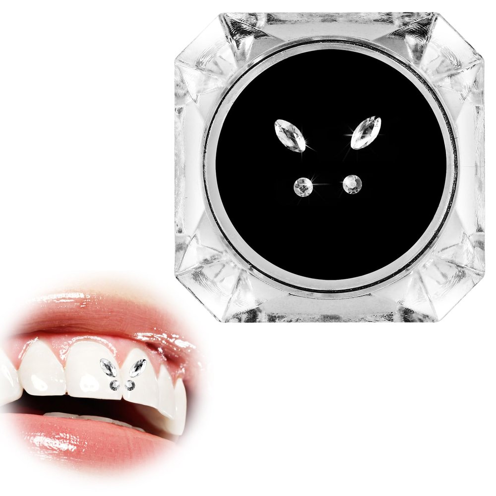 4 Pieces Tooth Gem, Tooth Shine Jewelry Rhinestones, DIY Fashionable Tooth Ornaments Artificial Crystal Tooth Decor for Reflective Teeth Ornament(White)