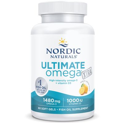 Nordic Naturals, Ultimate Omega Xtra, 1480mg, with EPA, DHA and Vitamin D3, High Dose, Lemon Flavour, 60 Softgels, Lab-Tested, Soy Free, Gluten Free, Non GMO