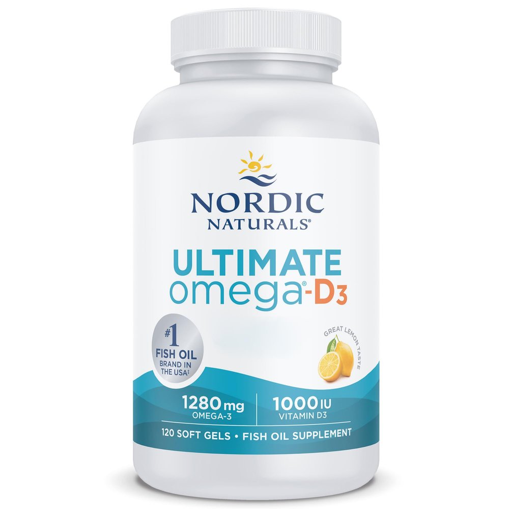 Nordic Naturals, Ultimate Omega-D3, 1280mg Omega-3, with EPA, DHA and Vitamin D3, High Dose, Lemon Flavour, 120 Softgels, Soy Free, Gluten Free, Non GMO