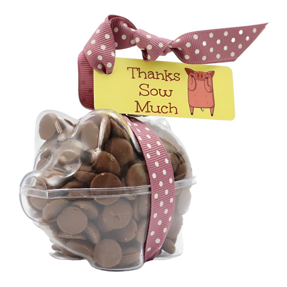 ButtonChocs Thank You Chocolate Piglet - Thanks Sow Much. Belgian Milk Chocolate Thank You Gift.
