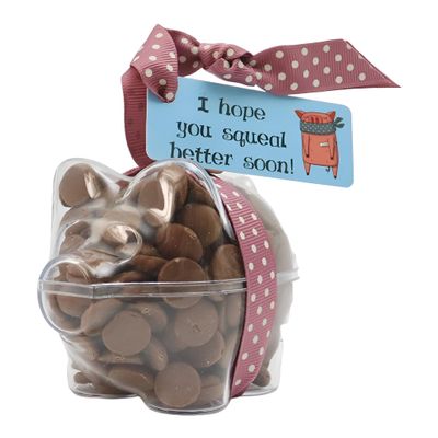 ButtonChocs Get Well Soon Chocolate Piglet - I Hope You Squeal Better Soon. Belgian Milk Chocolate Get Well Soon Gift.