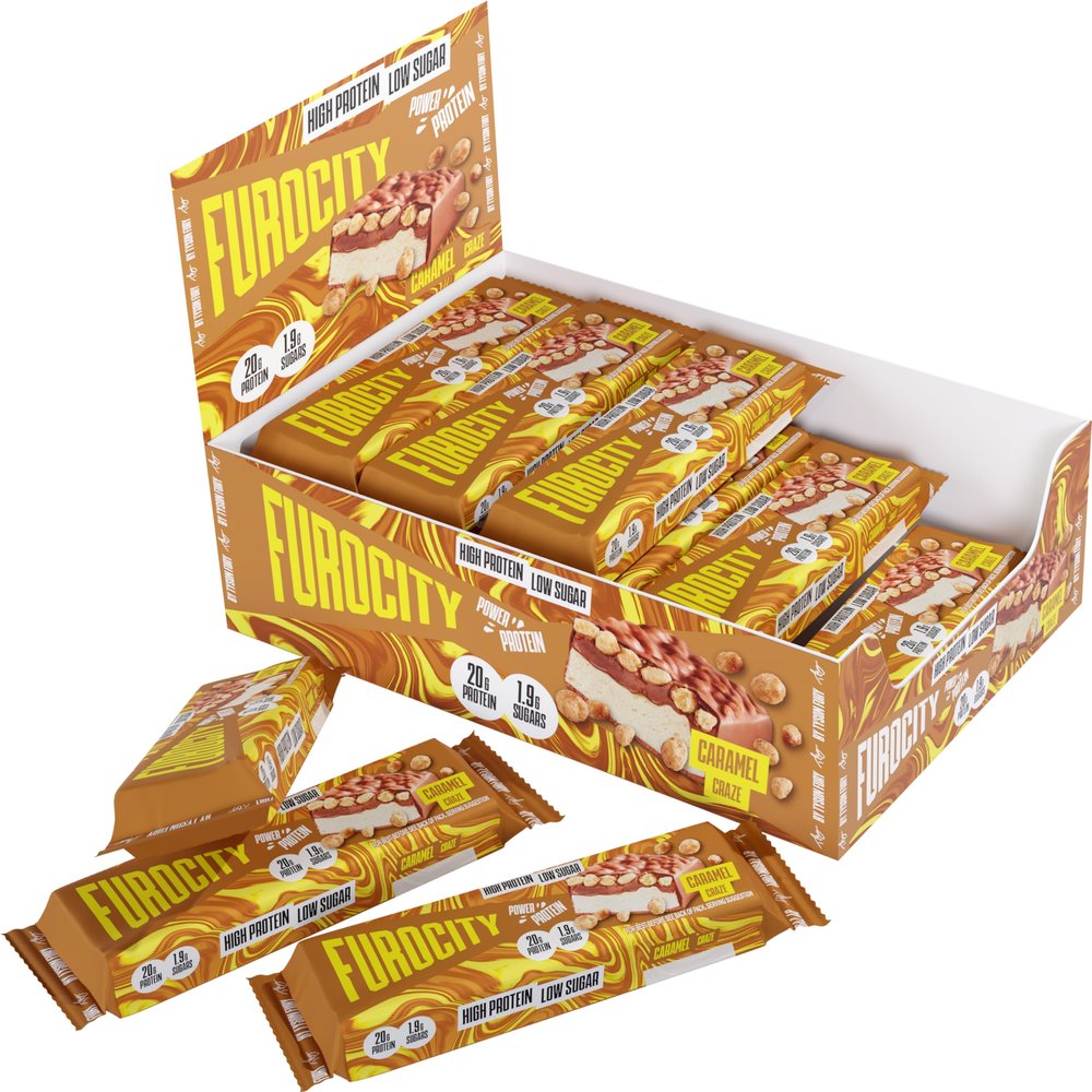 Furocity by Tyson Fury Protein Bars, Caramel Flavour, Case of 15 x 60g Bars, 20g Protein per Serving, Low in Sugar, Pre and Post-Workout Snack