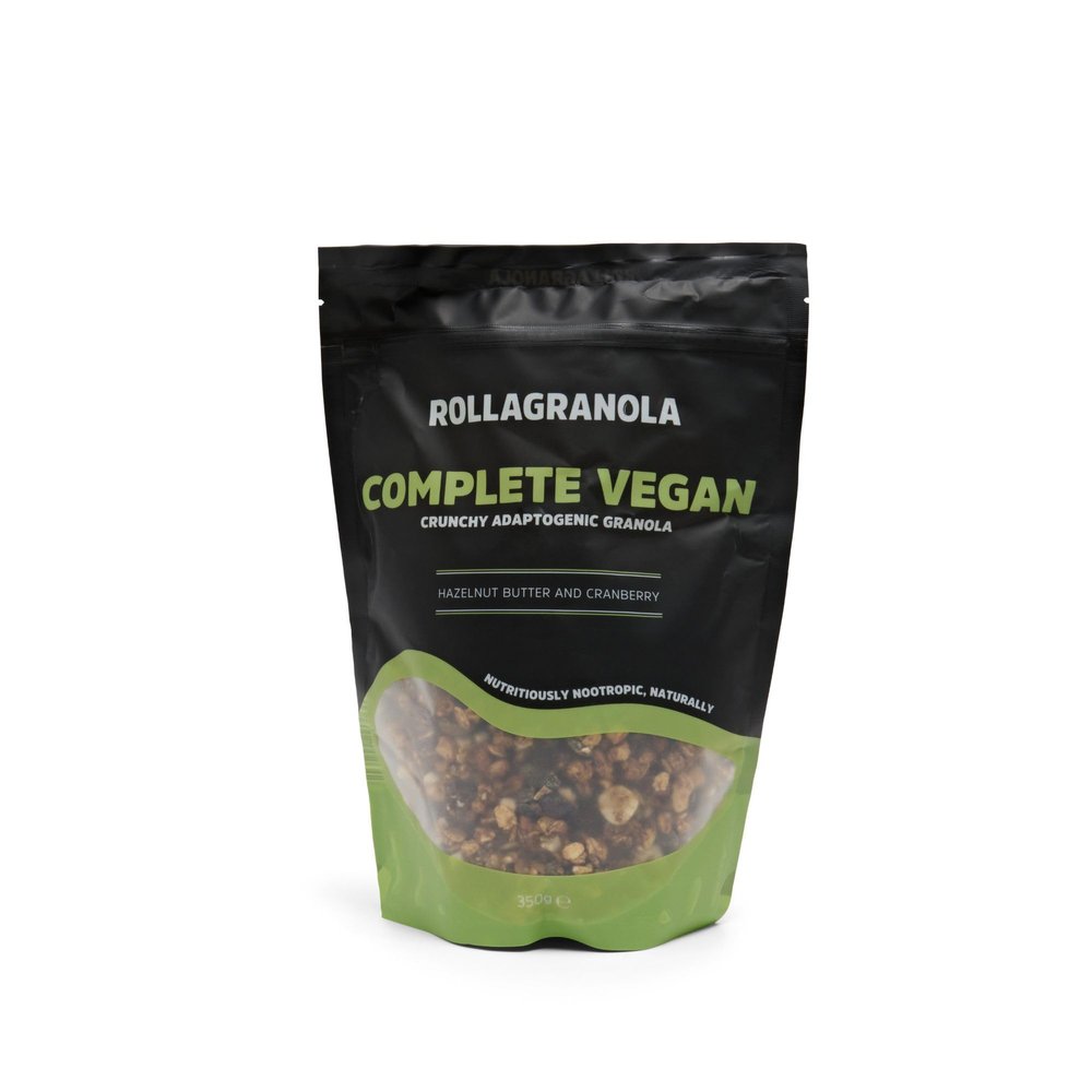 Rollagranola - Complete Vegan - Hazelnut Butter & Cranberry Granola 350g Pack. Gluten Free & Suitable For A Vegan Diet. Crunchy Adaptogenic Granola. Nutritiously Nootropic Naturally.