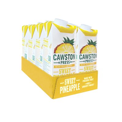 Cawston Press Pineapple Pressed Juice - 1 Litre Pack of Juice Cartons All Natural  Vegan  No Added Sugar, (Pack of 8)