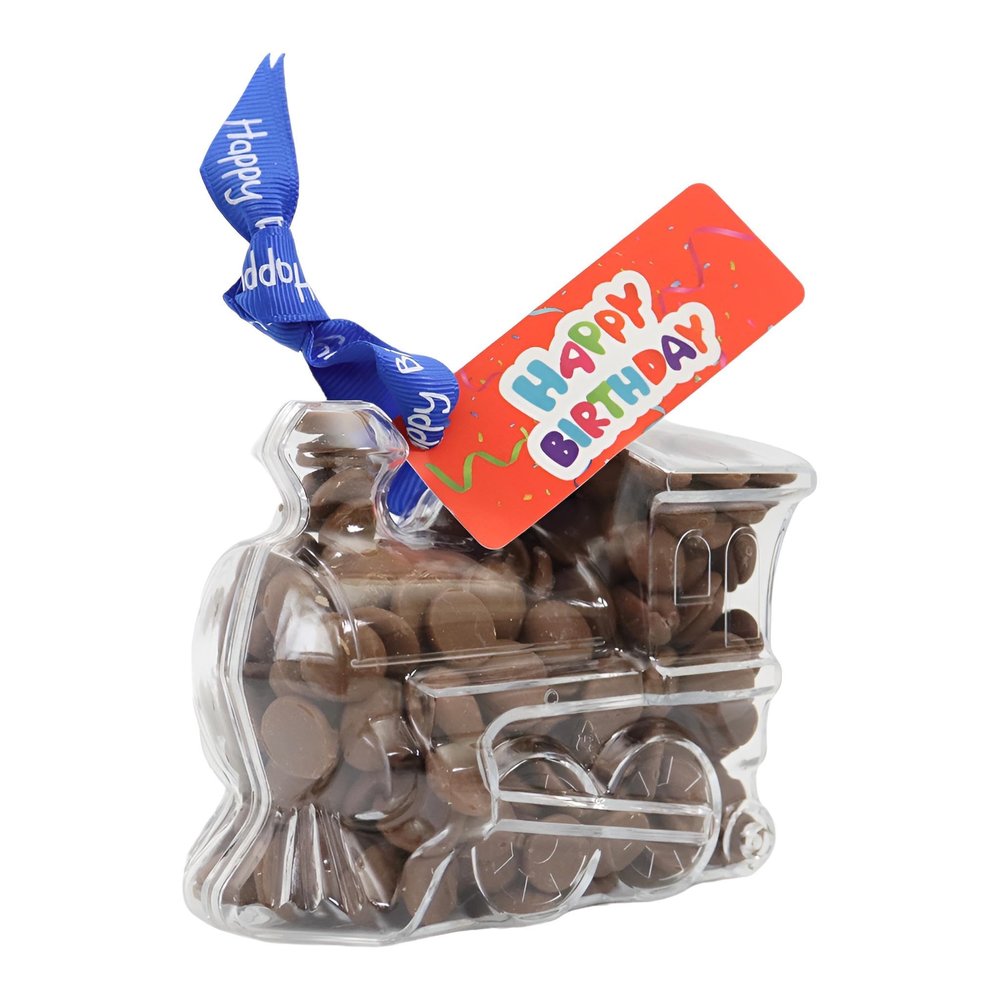 ButtonChocs Birthday Chocolate Train - Happy Birthday. Belgian Milk Chocolate Birthday Gift.