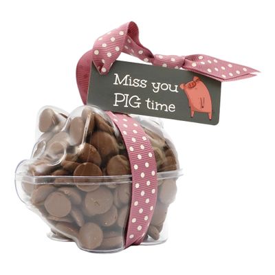 ButtonChocs Leaving Chocolate Piglet - Miss You Pig Time. Belgian Milk Chocolate Goodbye Gift. Miss You Gift.