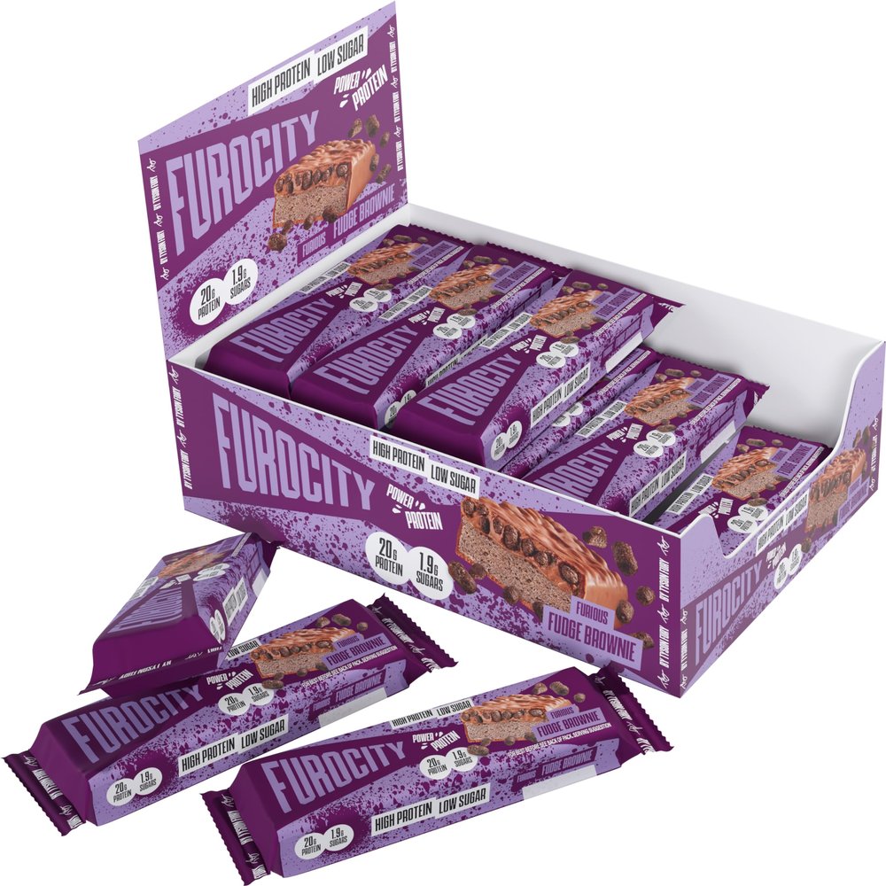 Furocity by Tyson Fury Protein Bars, Chocolate Fudge Brownie Flavour, Case of 15 x 60g Bars, 20g Protein per Serving, Low in Sugar, Pre and Post-Workout Snack
