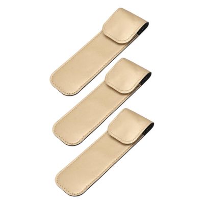 Beavorty 3pcs Compact PU Leather Eyelash Tweezer Sleeve Stainless Steel Protective Cover for Grafting Home Salon Use Golden