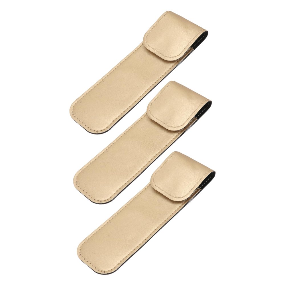 Beavorty 3pcs Compact PU Leather Eyelash Tweezer Sleeve Stainless Steel Protective Cover for Grafting Home Salon Use Golden