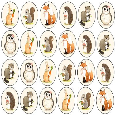 48 Woodland Animals 3cm Mini Discs Edible Wafer Paper Disc Cupcake Toppers (NOT PRE Cut)