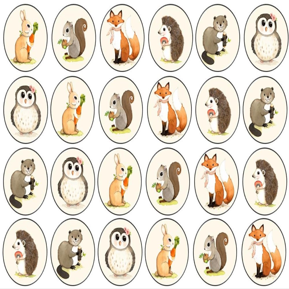 48 Woodland Animals 3cm Mini Discs Edible Wafer Paper Disc Cupcake Toppers (NOT PRE Cut)
