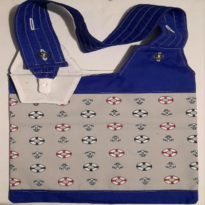 Sea Side. Grey. Catheter Night Bag Holder with a Handle and Bag Supportive Clips, Cover.100% Cotton. Patchwork Quality.