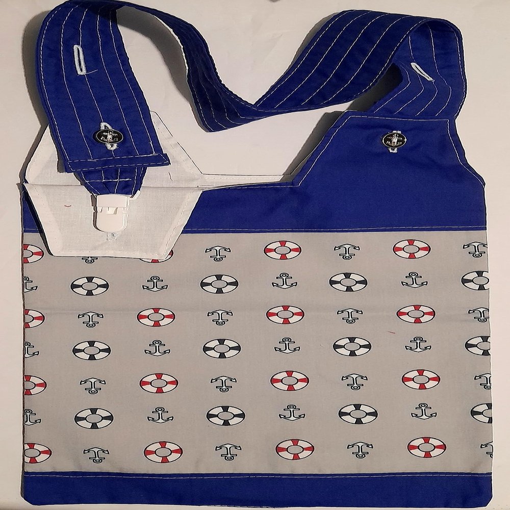 Sea Side. Grey. Catheter Night Bag Holder with a Handle and Bag Supportive Clips, Cover.100% Cotton. Patchwork Quality.