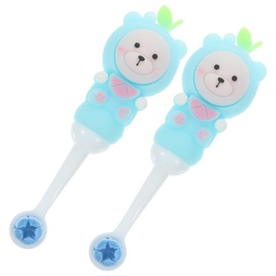 ibasenice Toddler Toothbrush 2pcs Set Cute Bear Design Soft Thin Bristles for Gentle Cleaning Sturdy and Safe Round Head for Children 0-9 Years