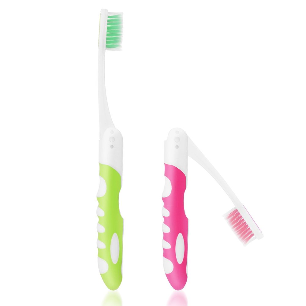 2Pcs Travel Toothbrush Folding Portable Travel Size Toothbrush Small Foldable Toothbrushes Soft Fold up Collapsible Toothbrushes for Adult Camping Hiking