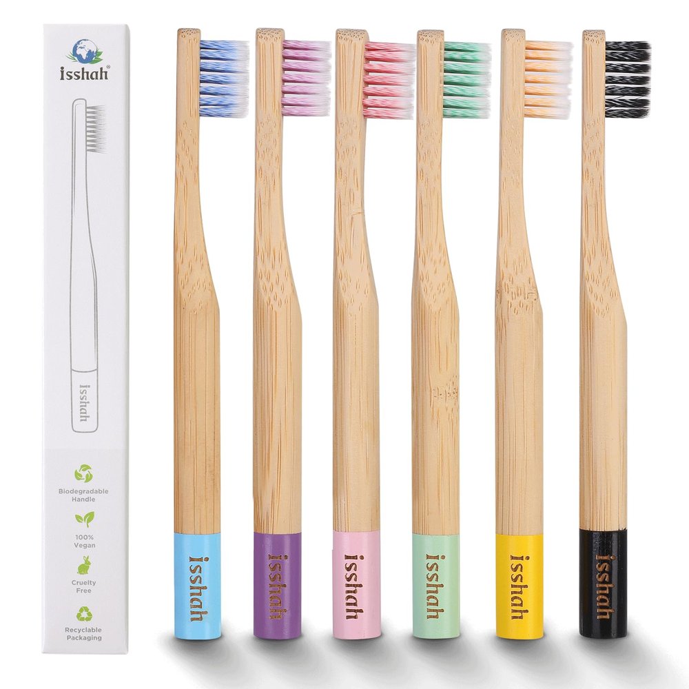 Kids Bamboo Toothbrushes Biodegradable Handle BPA Free Eco Friendly Children Size, FSC Certified and PETA Approved, Pack of 6 (Spiral Soft Nylon Bristles)
