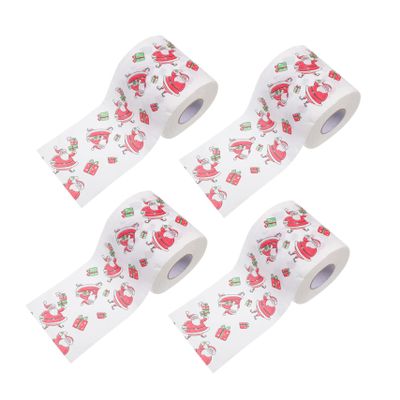 4 Rolls Christmas Toilet Roll Christmas Party Supplies Christmas Toilet Tissue Xmas Kitchen Tissue Xmas Face Napkin Christmas Stocking Stuffer Disposable Paper Facial Tissue
