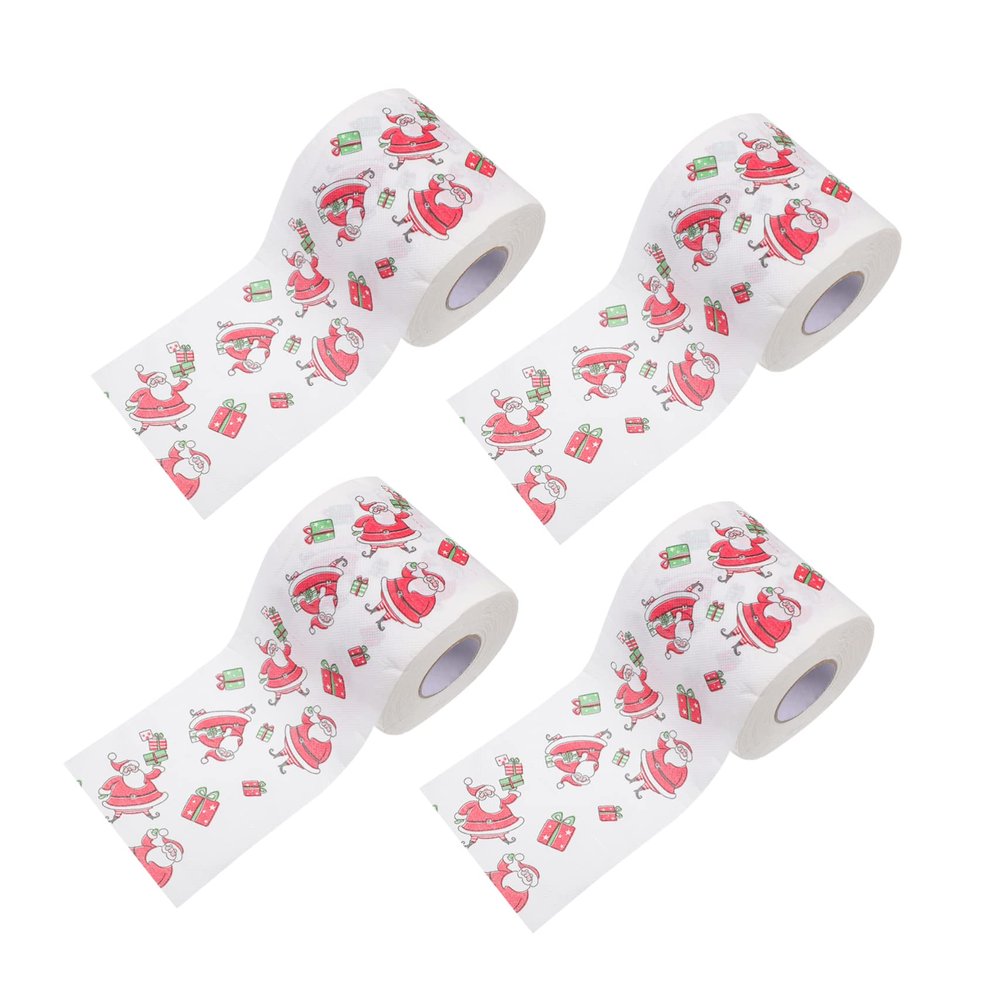 4 Rolls Christmas Toilet Roll Christmas Party Supplies Christmas Toilet Tissue Xmas Kitchen Tissue Xmas Face Napkin Christmas Stocking Stuffer Disposable Paper Facial Tissue