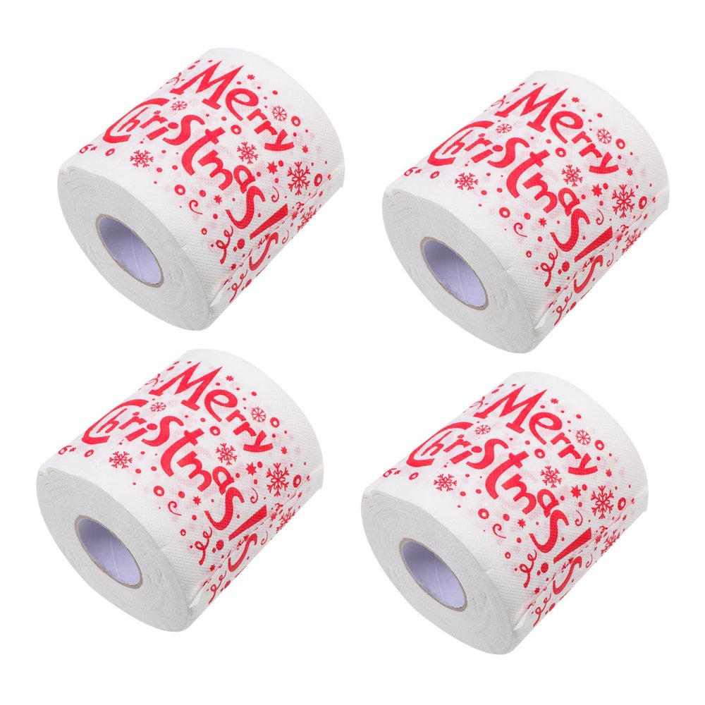 4 Rolls Christmas Toilet Roll Funny Christmas Toilet Paper Cocktail Napkins Disposable Kitchen Paper Napkin Christmas Tissue Napkin Paper Kitchen Tissue Face Roll of Tissue