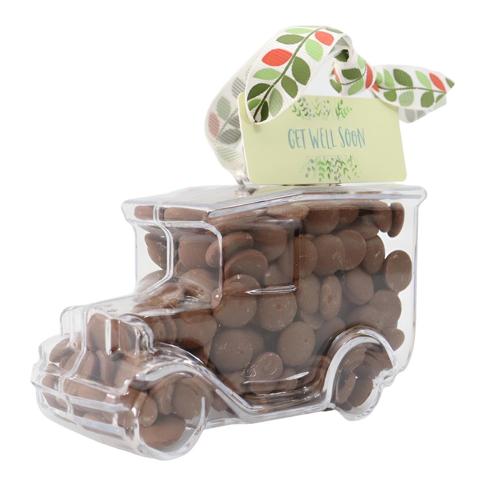 ButtonChocs Get Well Soon Chocolate Vintage Car. Belgian Milk Chocolate Get Well Soon Gift. Thinking of You Gift