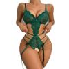 CHOUBAGUAI Lingerie for Women Open Bra Crotchless Underwear Babydoll Bodysuits Lace Sexy Lingerie Costume-b-Green,XXL view 1