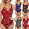 CHOUBAGUAI Lingerie for Women Open Bra Crotchless Underwear Babydoll Bodysuits Lace Sexy Lingerie Costume-b-Green,XXL view 2