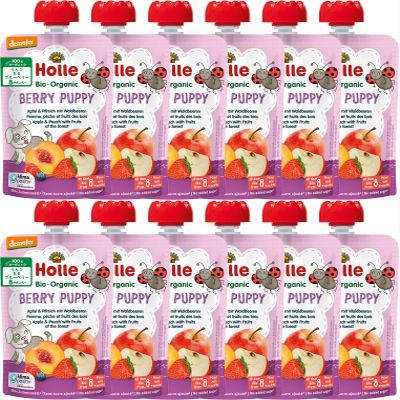 Holle Berry Puppy - Pouch apple & peach with fruits of the forest, pack of 12