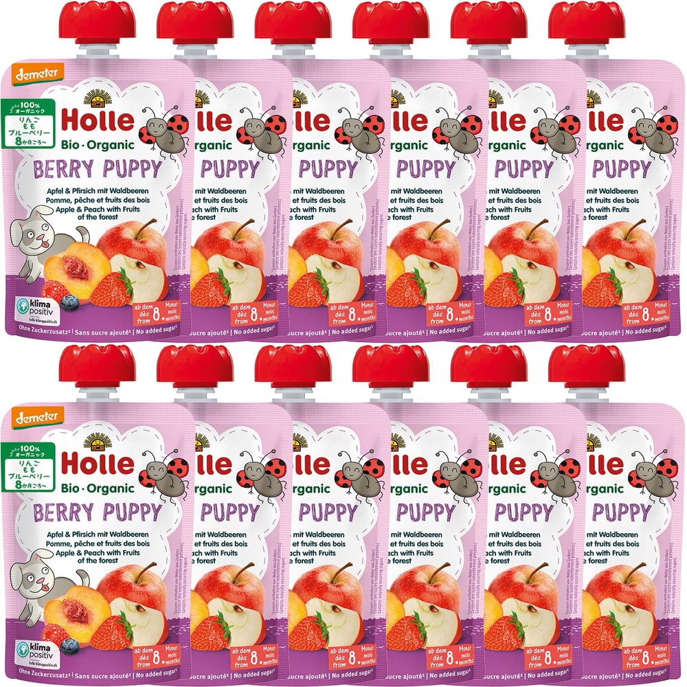 Holle Berry Puppy - Pouch apple & peach with fruits of the forest, pack of 12