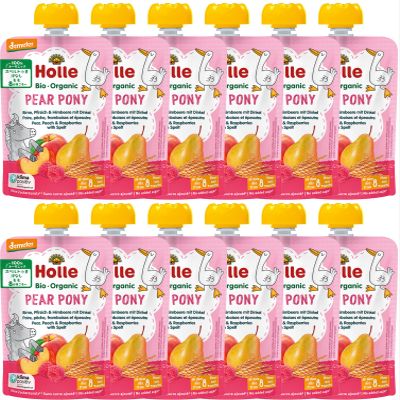 Holle Pear Pony - Pouch pear, peach & raspberries with spelt, pack of 12