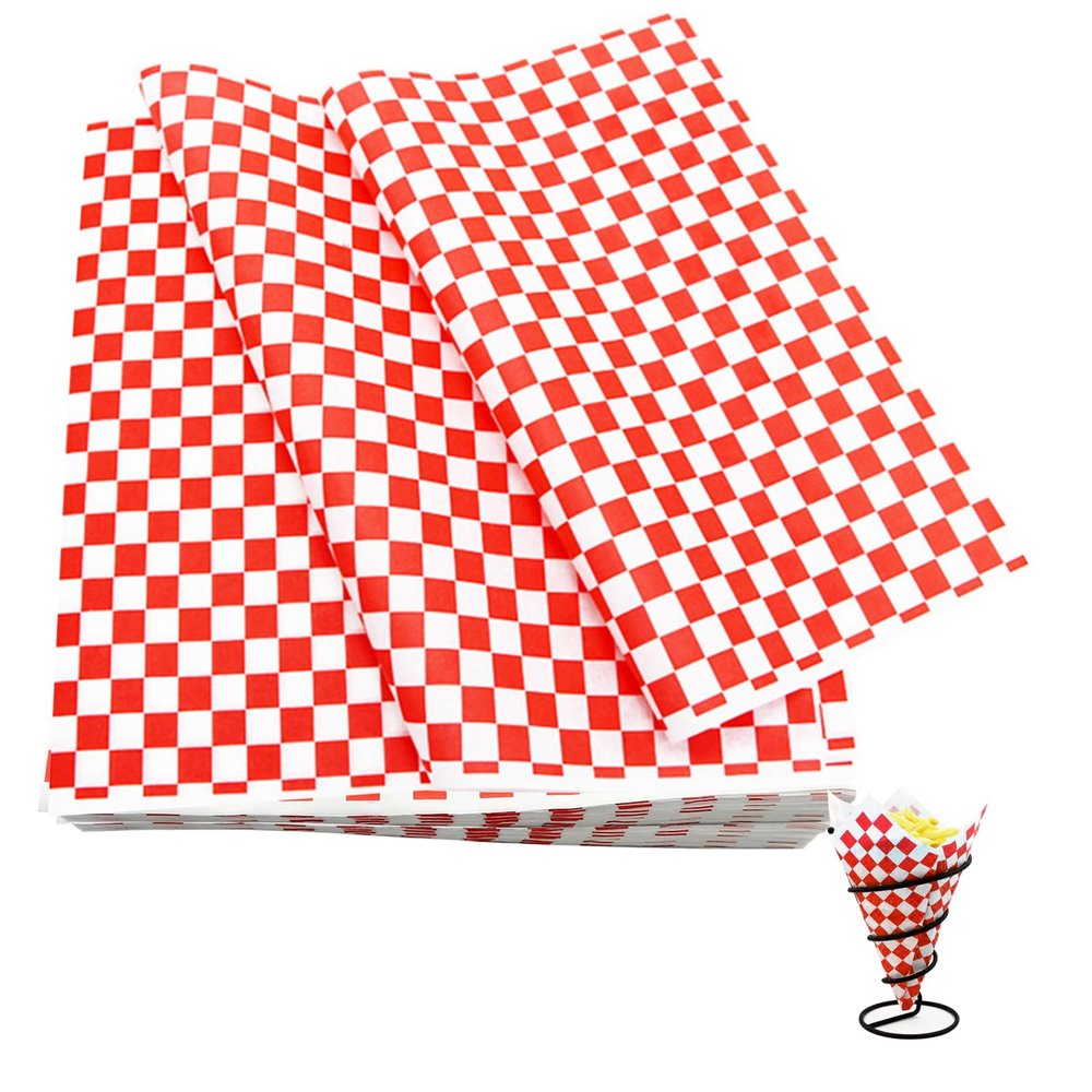 Greaseproof Paper Sheets, 100 Sheets Food Grade Wrap Paper, Oil-Proof Wrapping Wax Tissue, Waterproof Checkered Burger Paper for Deli Sandwich Cakes Cheese(Red)