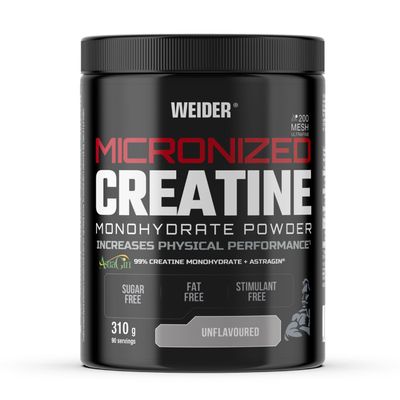 Weider Micronized Creatine Monohydrate Powder (310g) UnFlavoured. 99% Creatine Monohydrate 200 Mesh Ultrafine with AstraGin, No Sugar, No Fat, Vegan, Increases Physical Performance (90 Servings)