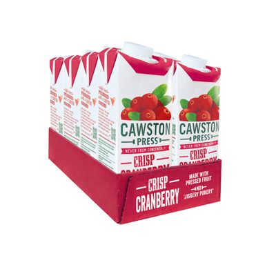 Cawston Press Cranberry Pressed Juice - 1 Litre Pack of Juice Cartons All Natural  Vegan  No Added Sugar, (Pack of 8)