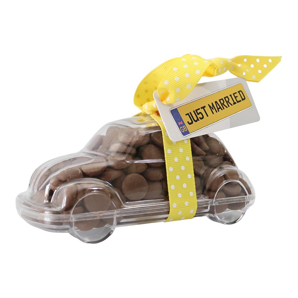 ButtonChocs Just Married Chocolate Car Belgian Milk Chocolate Wedding Gift. Mr & Mrs Gift.