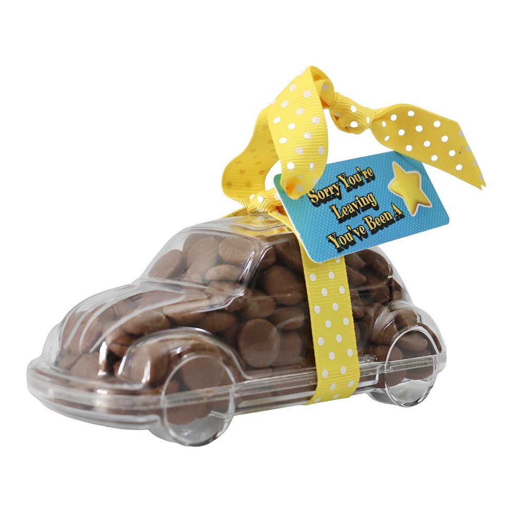 ButtonChocs Sorry You're Leaving Chocolate Car. Belgian Milk Chocolate Leaving Gift. Goodbye Gift.