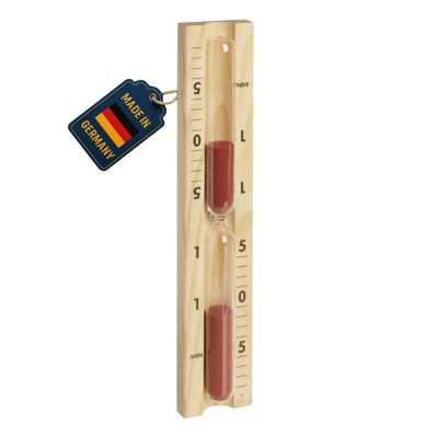 TFA Dostmann 40.1058.11 Analogue Sauna Sand Timer 15 Minutes Made of Heat Resistant Materials Pine and Glass, Perfect as Sauna Accessory, Red Sand, Brown