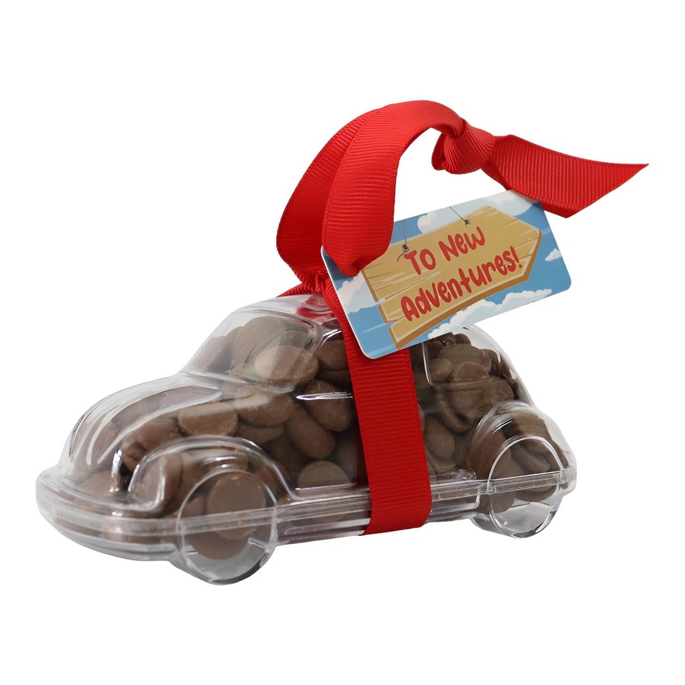 ButtonChocs To New Adventures Chocolate Car. Belgian Milk Chocolate Leaving Gift. Goodbye Gift.
