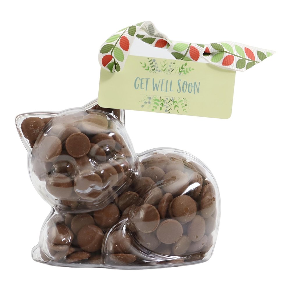 ButtonChocs Get Well Soon Chocolate Kitten. Belgian Milk Chocolate Get Well Soon Gift. Thinking of You Gift