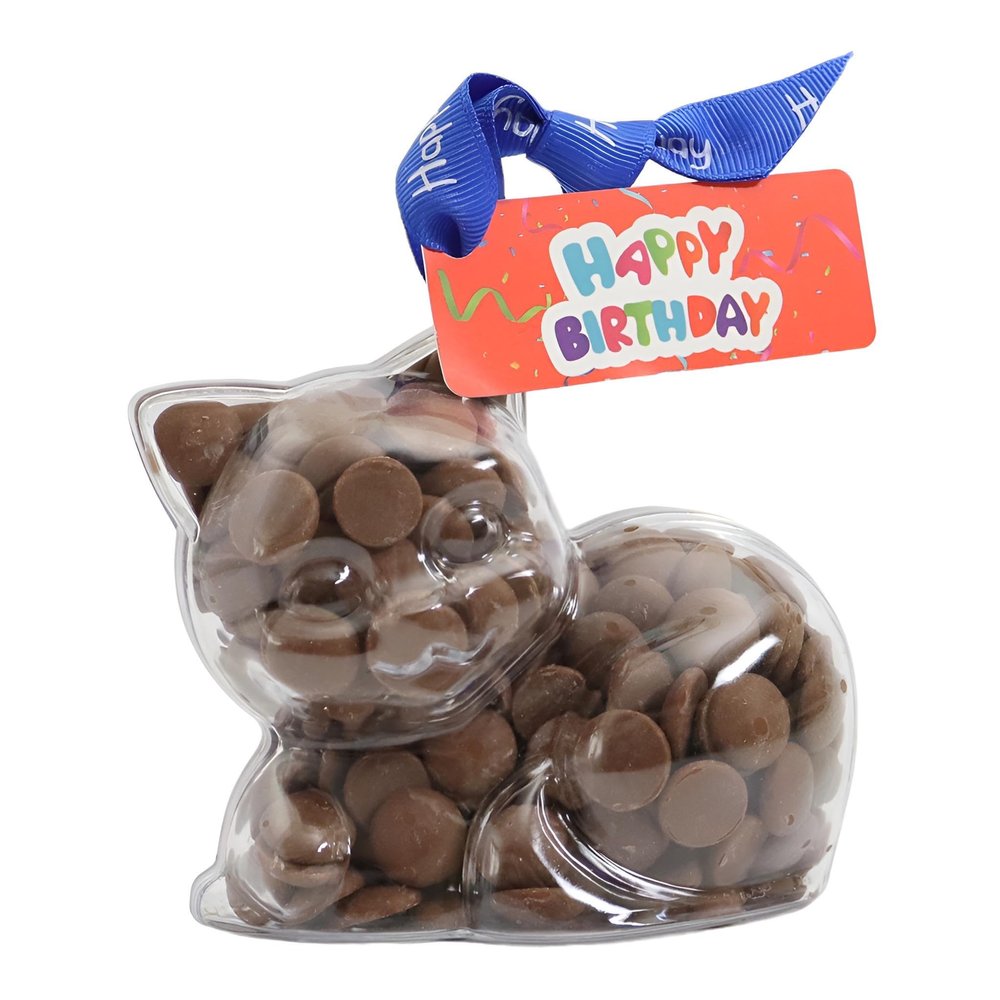 ButtonChocs Birthday Chocolate Kitten - Happy Birthday. Belgian Milk Chocolate Birthday Gift. Cat Lover Gift.