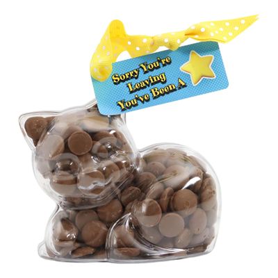 ButtonChocs Sorry You're Leaving Chocolate Kitten. Belgian Milk Chocolate Leaving Gift. Goodbye Gift.