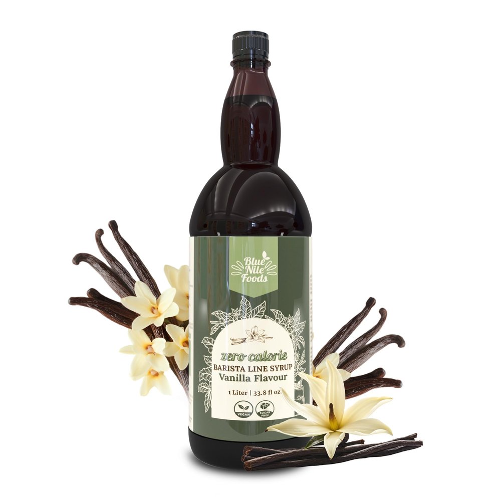 Blue Nile Foods Barista Vanilla Coffee Syrup, Calorie/Sugar Free Syrup, Keto Friendly Vanilla Syrup, Sugar Free Coffee Syrups for Coffee Drinks - Hot/Iced, 1L