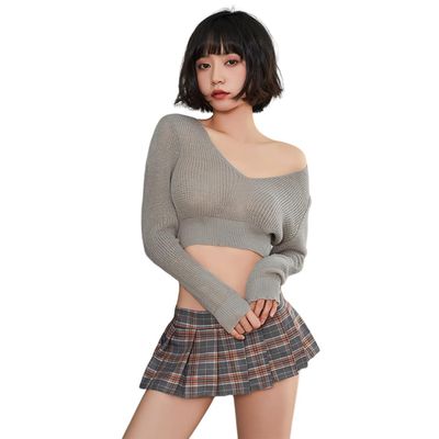 Temptshow Women's Sexy Student Cosplay Costumes Anime Cute Pajamas Masquerade Costumes (grey)