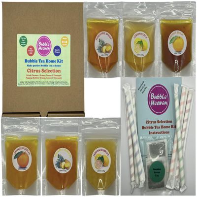 Fruity Citrus Selection Boba Bubble Tea Make at Home Kit 6-12 Extra Large Drinks