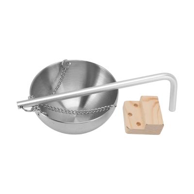 Hidyliu Sauna Bowl Stainless Steel Hanging Aromatherapy Oil Cup with Wooden Block for Sauna Room (S)